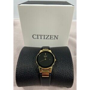 NIB Citizen Eco-drive Woman’s  Gold Watch With Black Leather Strap￼ GA1052-04E